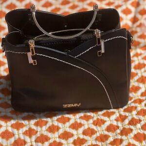 Black Shoulder Bag with White Stitching